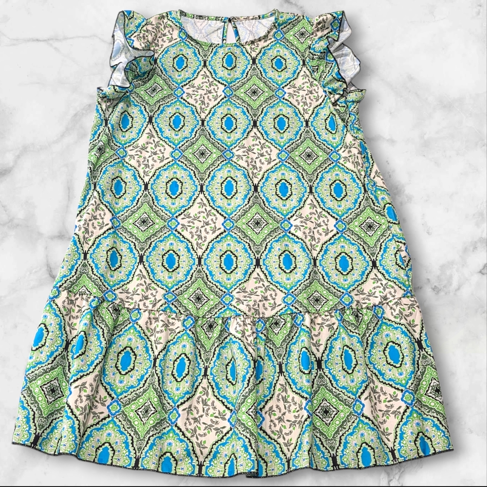 SHEIN Sleeveless Blue and Green Boho Dress Size Extra Large (XL) A83